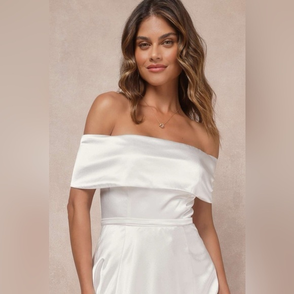 LULU’S Greatest Hits White Satin Off The Shoulder Maxi Dress - Picture 2 of 6